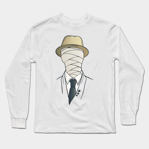 Mummy Face in Suit, Tie, and Hat Long Sleeve T-Shirt by arcanumstudio